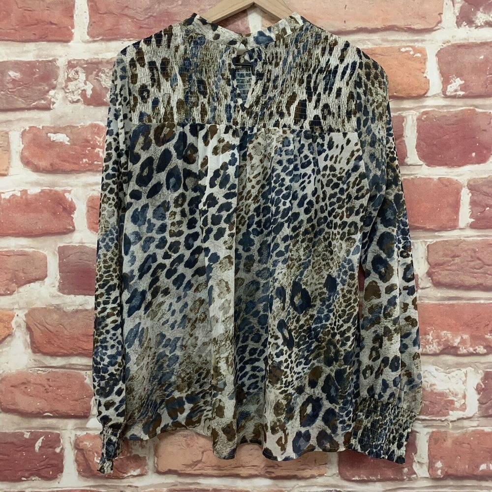 Mystree Top Shirt Women's Large Multicolor Animal Print Smocked Popover - Picture 4 of 8